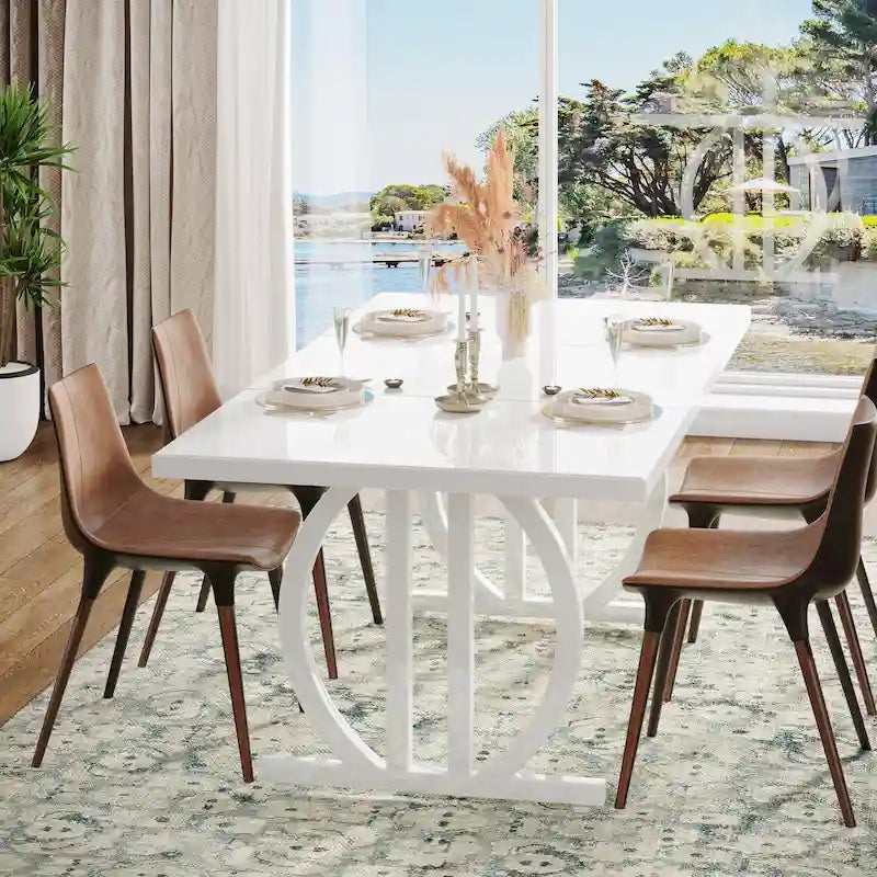 Table à manger pour 4-6 personnes, Grande table de salle à manger de 160 cm, Finition brillante