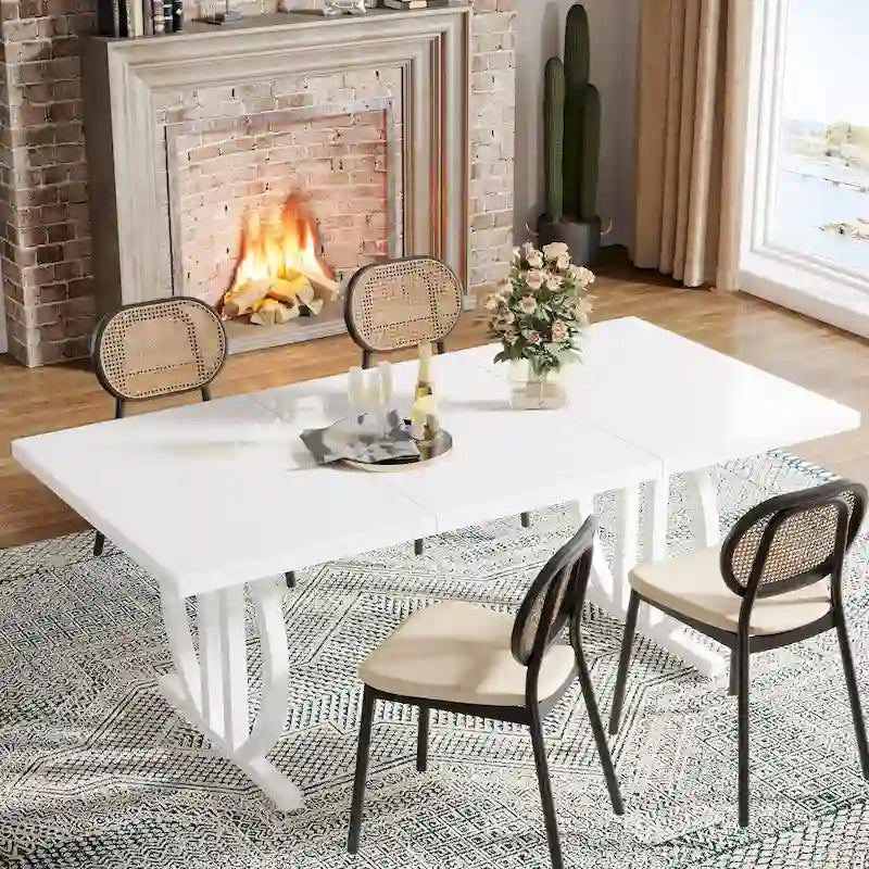 Table à manger pour 4-6 personnes, Grande table de salle à manger de 160 cm, Finition brillante