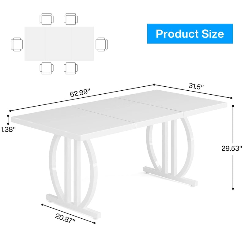 Table à manger pour 4-6 personnes, Grande table de salle à manger de 160 cm, Finition brillante