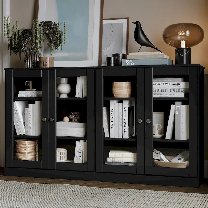Buffet en bois massif à 100% avec portes en verre ou en bois massif par Palace Imports - 64 x 35.75