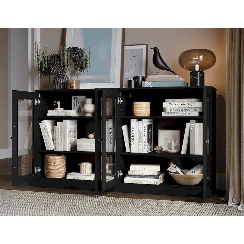 Buffet en bois massif à 100% avec portes en verre ou en bois massif par Palace Imports - 64 x 35.75