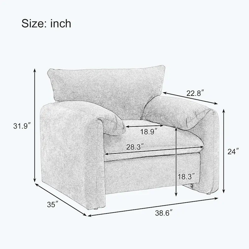 Fauteuil d'appoint surdimensionné de style moderne pour salon, chambre à coucher