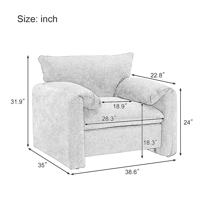 Fauteuil d'appoint surdimensionné de style moderne pour salon, chambre à coucher