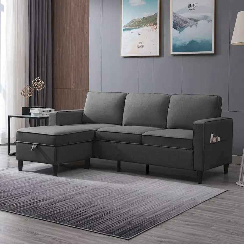 Canapé rembourré moderne en forme de L à 3 places avec pouf Mixoy 78 pouces