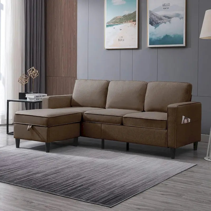 Canapé rembourré moderne en forme de L à 3 places avec pouf Mixoy 78 pouces