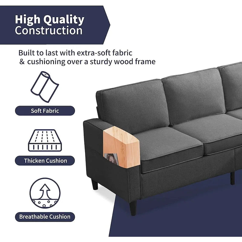 Canapé rembourré moderne en forme de L à 3 places avec pouf Mixoy 78 pouces