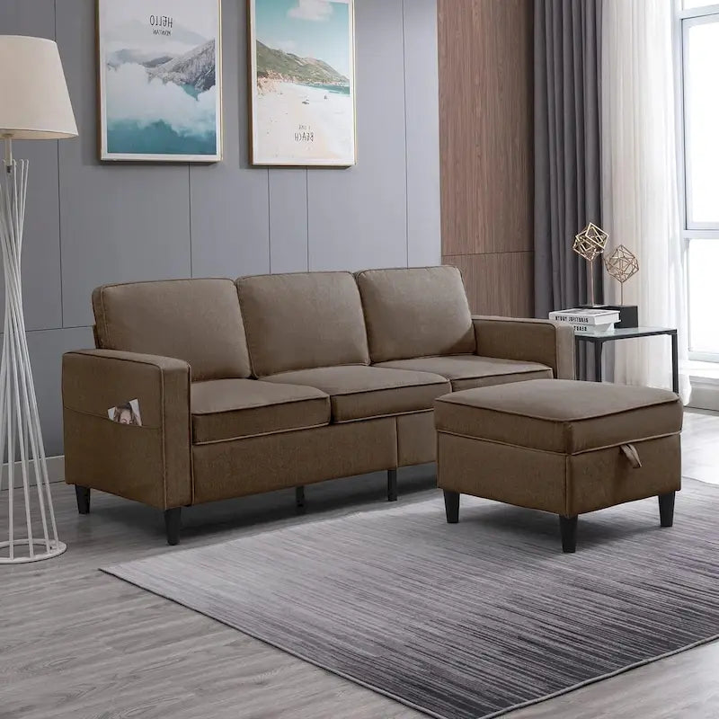 Canapé rembourré moderne en forme de L à 3 places avec pouf Mixoy 78 pouces