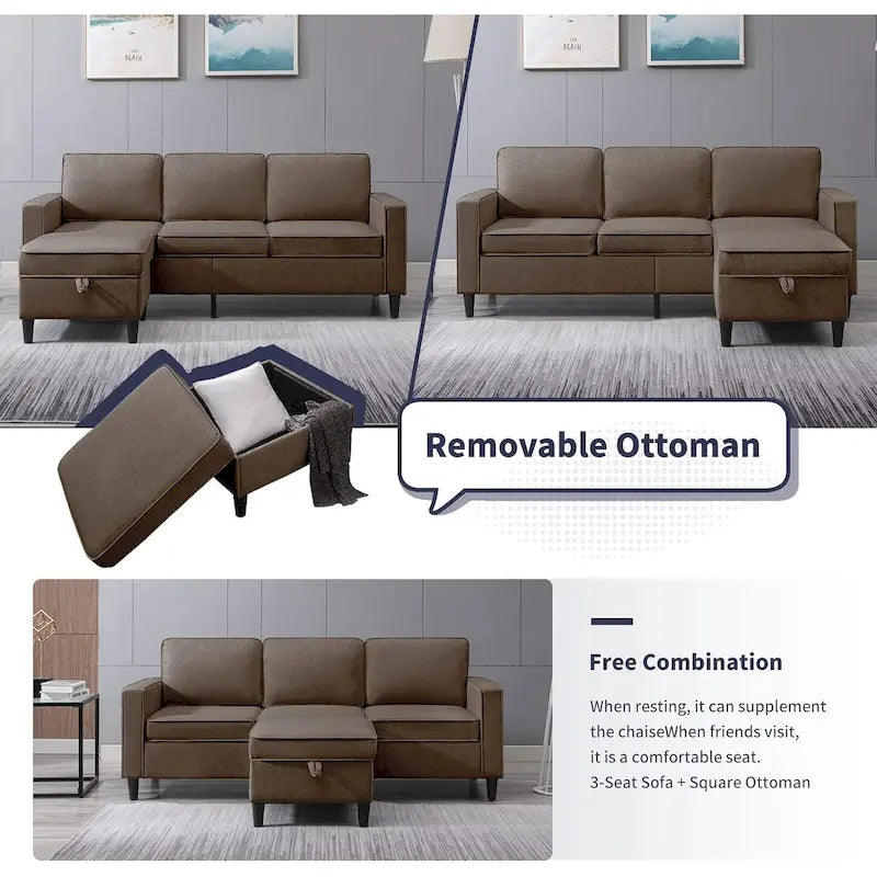 Canapé rembourré moderne en forme de L à 3 places avec pouf Mixoy 78 pouces