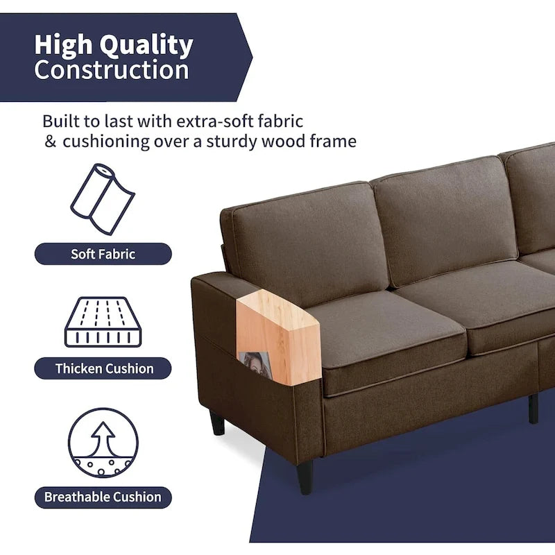 Canapé rembourré moderne en forme de L à 3 places avec pouf Mixoy 78 pouces