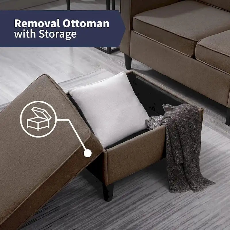 Canapé rembourré moderne en forme de L à 3 places avec pouf Mixoy 78 pouces
