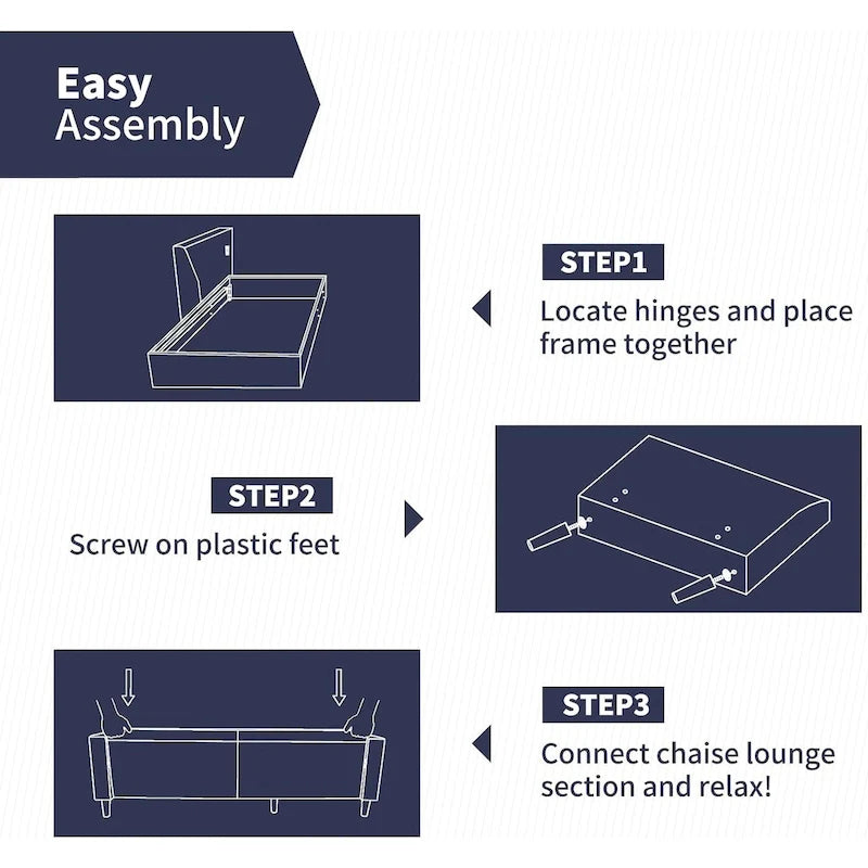 Canapé rembourré moderne en forme de L à 3 places avec pouf Mixoy 78 pouces
