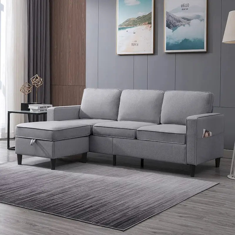 Canapé rembourré moderne en forme de L à 3 places avec pouf Mixoy 78 pouces