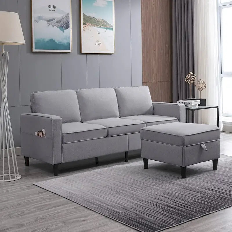 Canapé rembourré moderne en forme de L à 3 places avec pouf Mixoy 78 pouces
