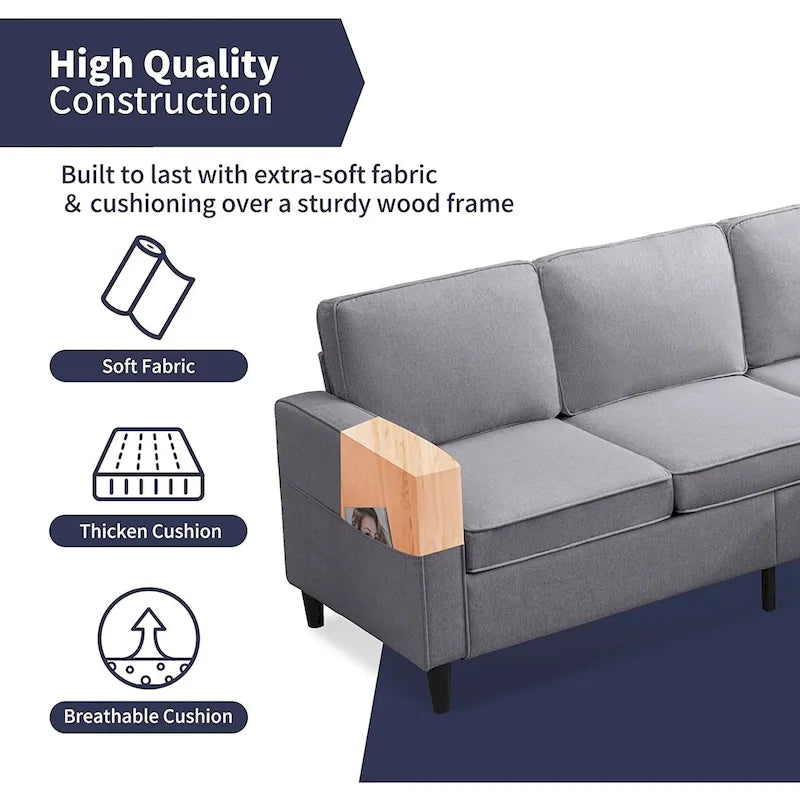Canapé rembourré moderne en forme de L à 3 places avec pouf Mixoy 78 pouces