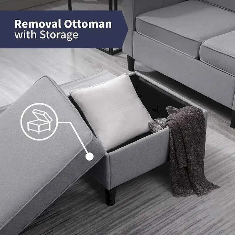 Canapé rembourré moderne en forme de L à 3 places avec pouf Mixoy 78 pouces