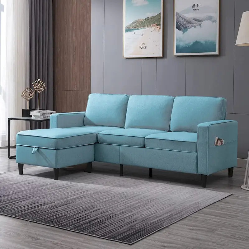 Canapé rembourré moderne en forme de L à 3 places avec pouf Mixoy 78 pouces