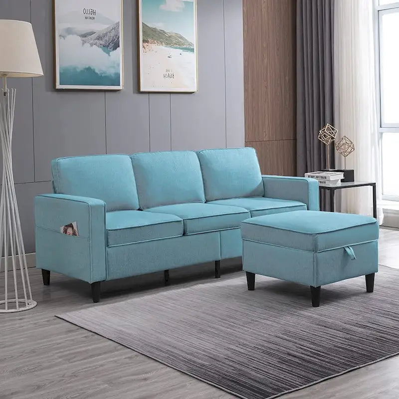 Canapé rembourré moderne en forme de L à 3 places avec pouf Mixoy 78 pouces