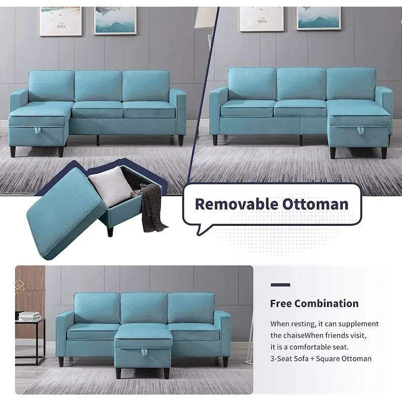 Canapé rembourré moderne en forme de L à 3 places avec pouf Mixoy 78 pouces