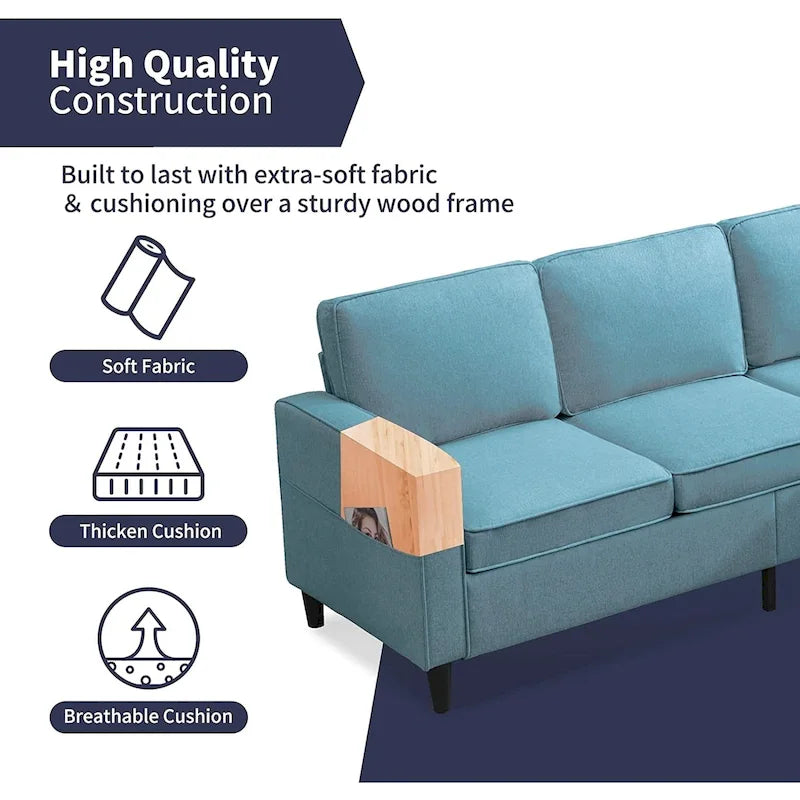 Canapé rembourré moderne en forme de L à 3 places avec pouf Mixoy 78 pouces
