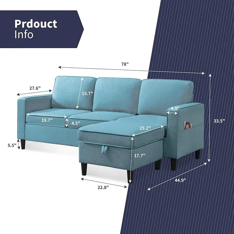 Canapé rembourré moderne en forme de L à 3 places avec pouf Mixoy 78 pouces