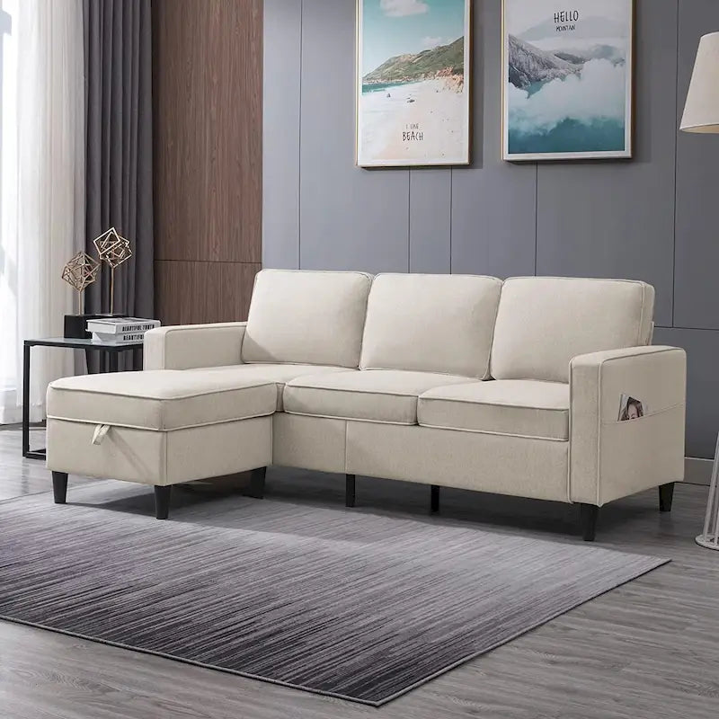 Canapé rembourré moderne en forme de L à 3 places avec pouf Mixoy 78 pouces