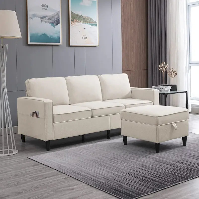Canapé rembourré moderne en forme de L à 3 places avec pouf Mixoy 78 pouces