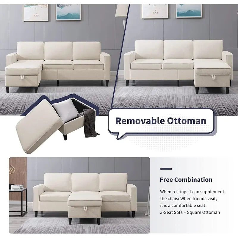 Canapé rembourré moderne en forme de L à 3 places avec pouf Mixoy 78 pouces