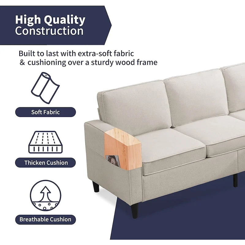 Canapé rembourré moderne en forme de L à 3 places avec pouf Mixoy 78 pouces