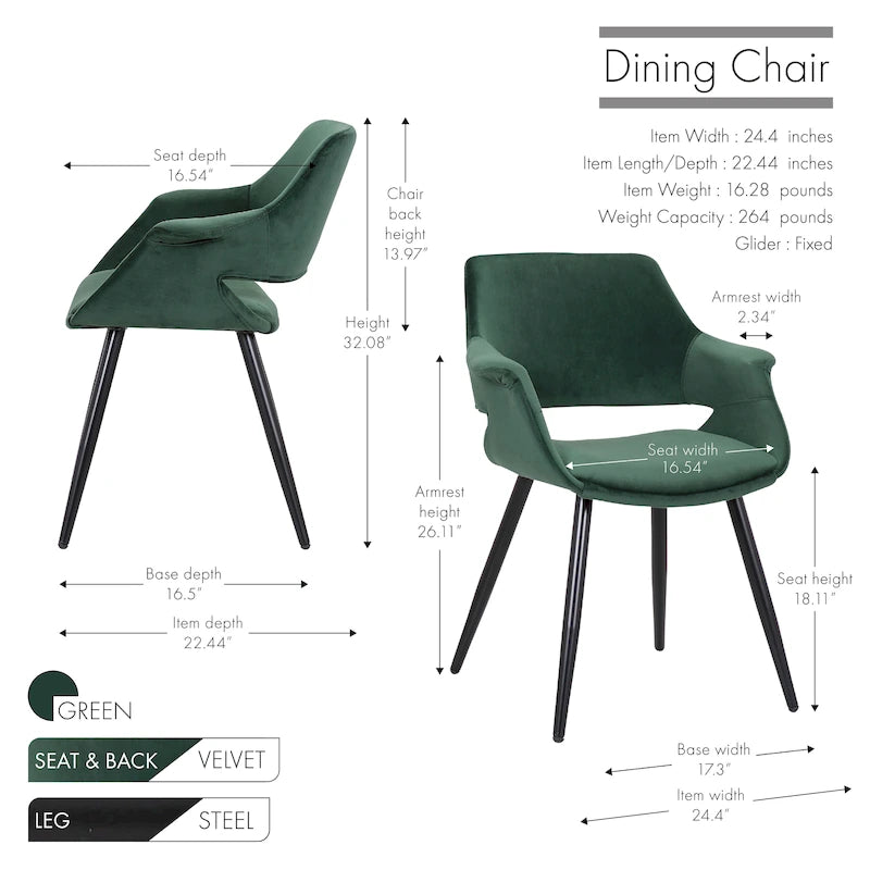 Porthos Home Fulco Chaise de salle à manger en velours de style Mid-century