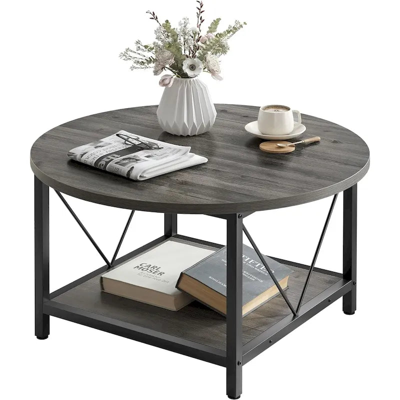 Table basse ronde à 2 niveaux Moasis Industrial avec étagère