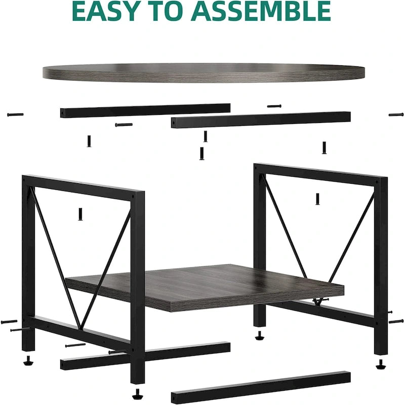 Table basse ronde à 2 niveaux Moasis Industrial avec étagère