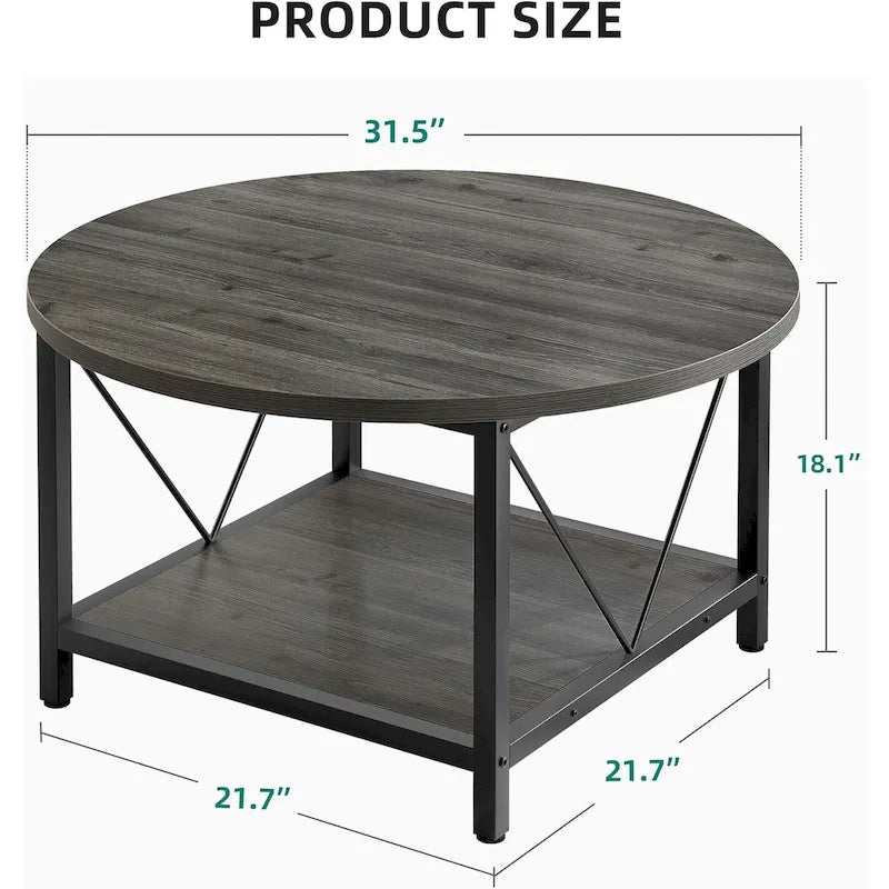 Table basse ronde à 2 niveaux Moasis Industrial avec étagère
