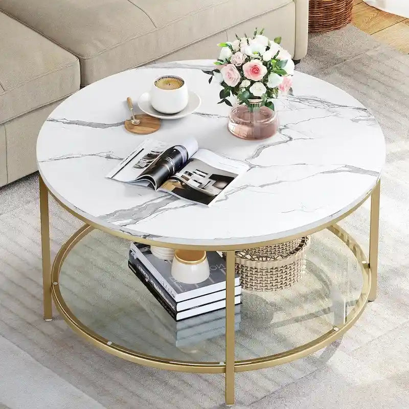 Table basse ronde à 2 niveaux Moasis Industrial avec étagère
