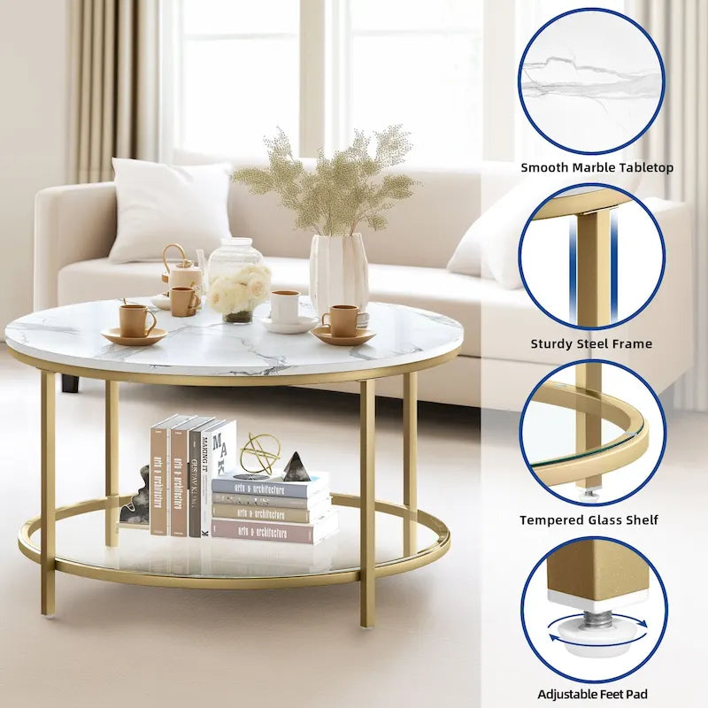 Table basse ronde à 2 niveaux Moasis Industrial avec étagère
