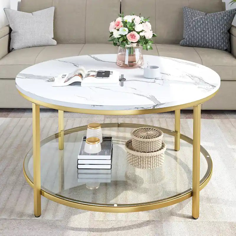 Table basse ronde à 2 niveaux Moasis Industrial avec étagère