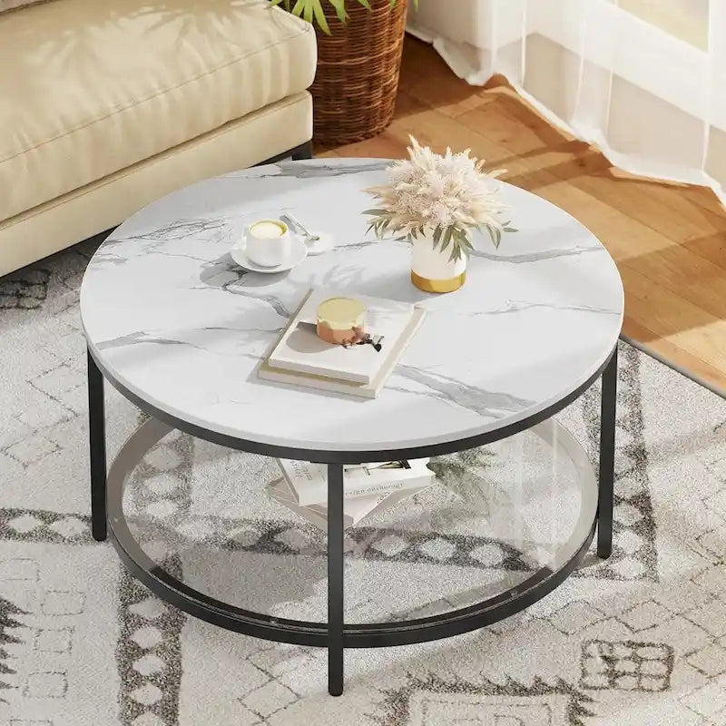 Table basse ronde à 2 niveaux Moasis Industrial avec étagère