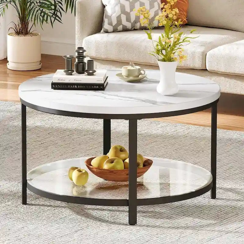 Table basse ronde à 2 niveaux Moasis Industrial avec étagère
