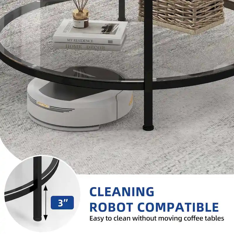 Table basse ronde à 2 niveaux Moasis Industrial avec étagère