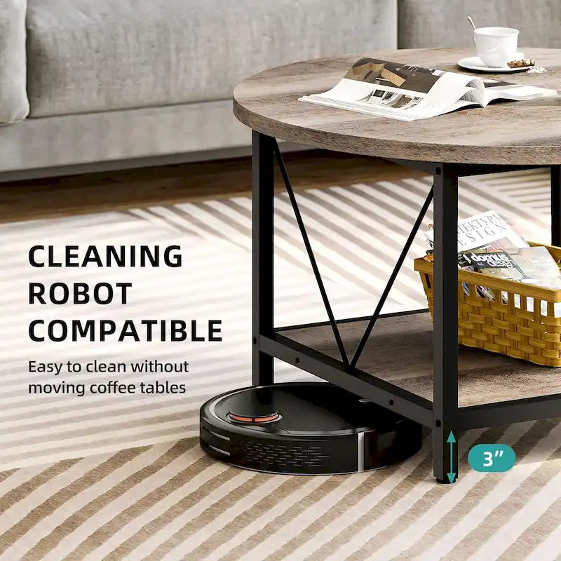 Table basse ronde à 2 niveaux Moasis Industrial avec étagère