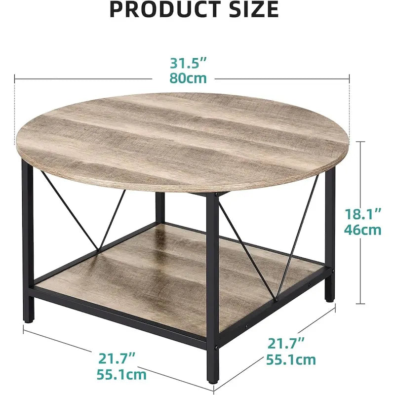 Table basse ronde à 2 niveaux Moasis Industrial avec étagère