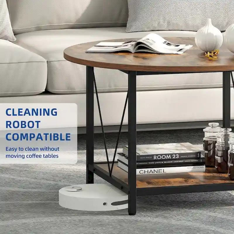 Table basse ronde à 2 niveaux Moasis Industrial avec étagère