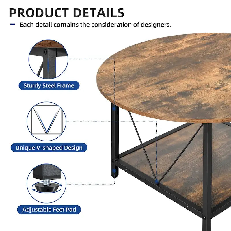 Table basse ronde à 2 niveaux Moasis Industrial avec étagère