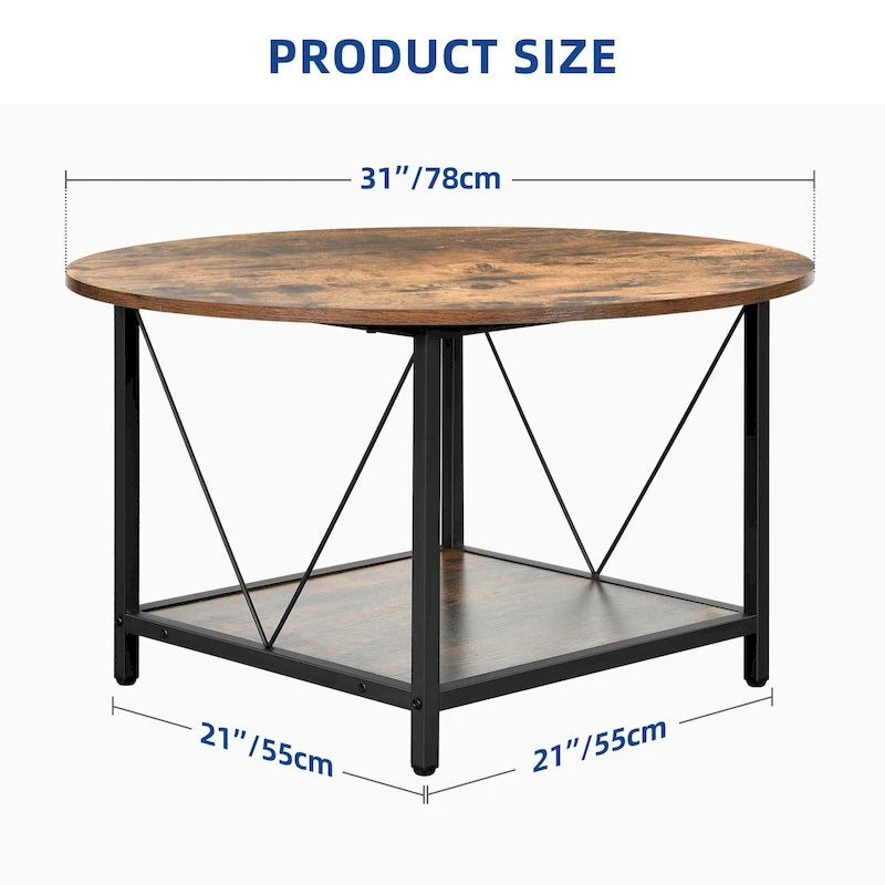Table basse ronde à 2 niveaux Moasis Industrial avec étagère