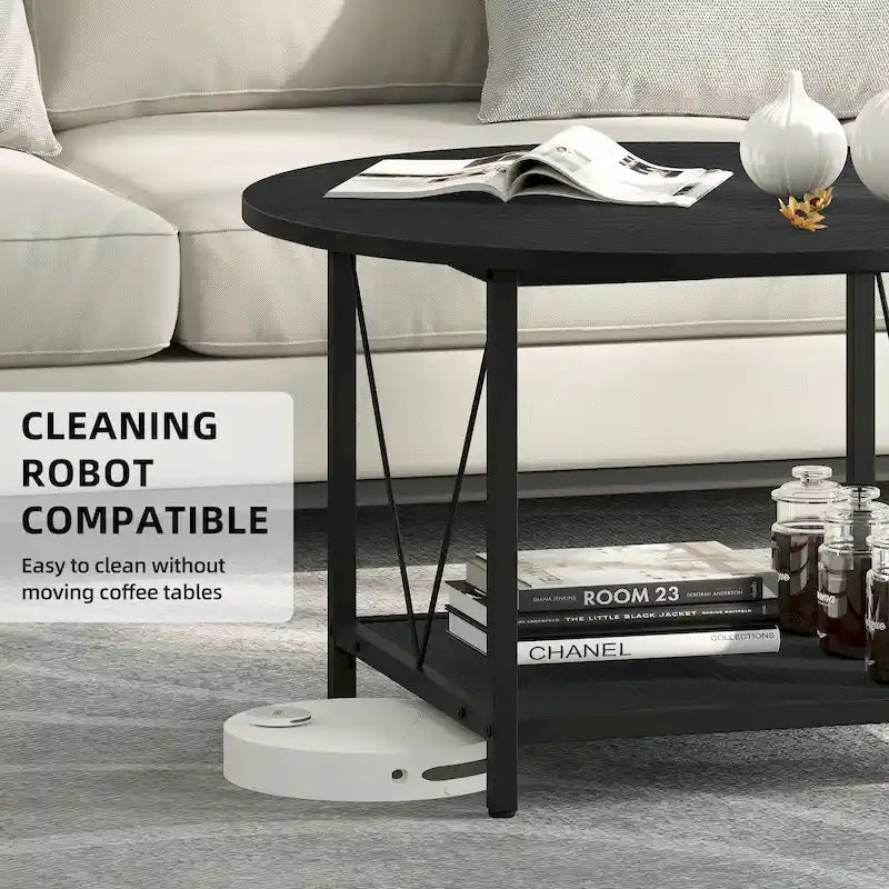 Table basse ronde à 2 niveaux Moasis Industrial avec étagère