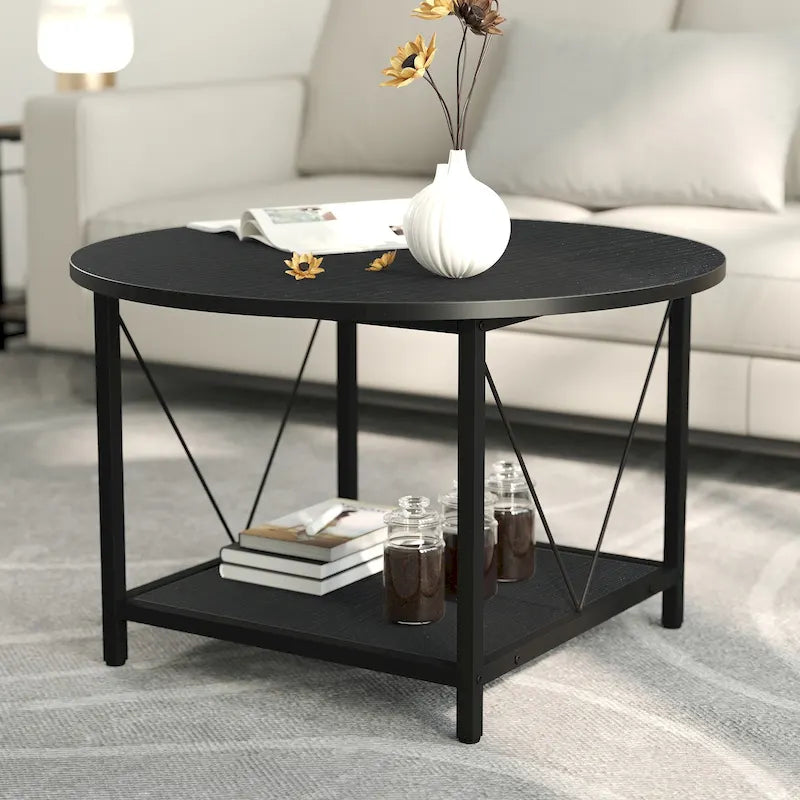 Table basse ronde à 2 niveaux Moasis Industrial avec étagère