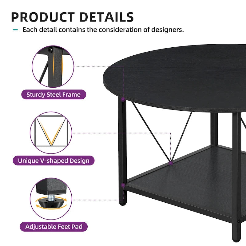 Table basse ronde à 2 niveaux Moasis Industrial avec étagère