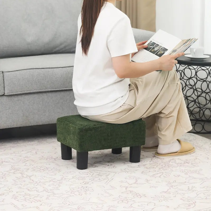 Adeco Petit repose-pieds ottoman rectangulaire moderne en similicuir