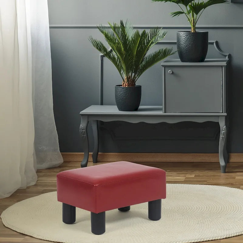 Adeco Petit repose-pieds ottoman rectangulaire moderne en similicuir