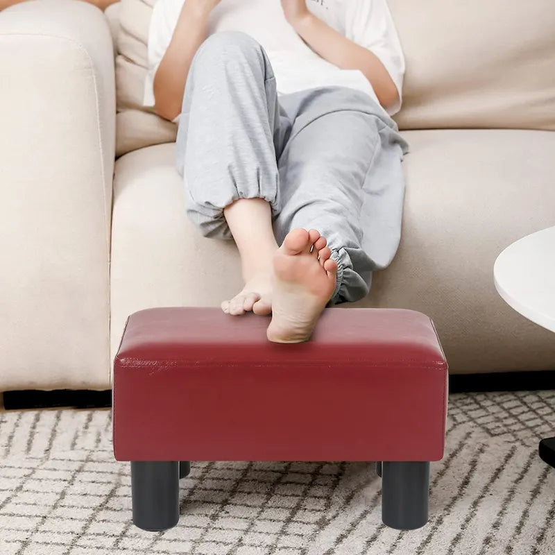 Adeco Petit repose-pieds ottoman rectangulaire moderne en similicuir