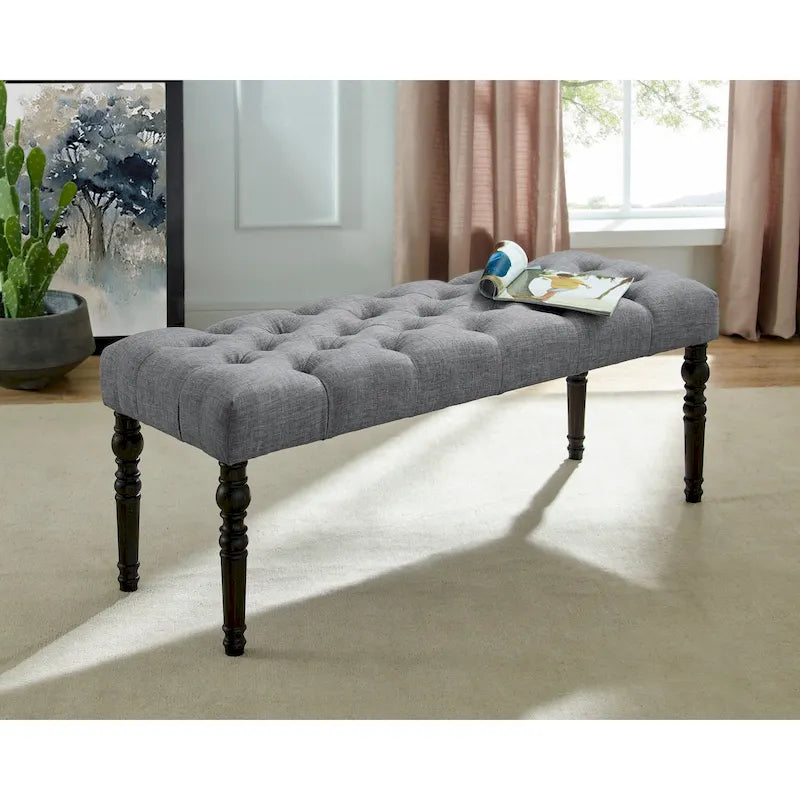 Banc de salle à manger en tissu tufté cuivre Sens, couleur sable, avec pieds tournés